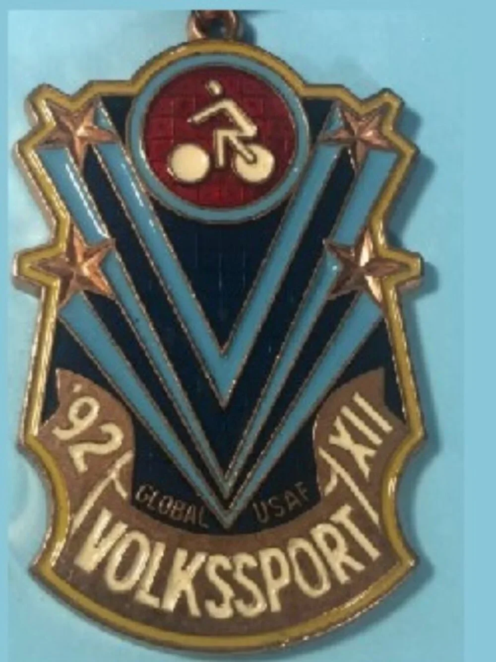 1992 Global XII - GLOBAL USAF Volksmarch Cycling Medal with ribbon ,EUC